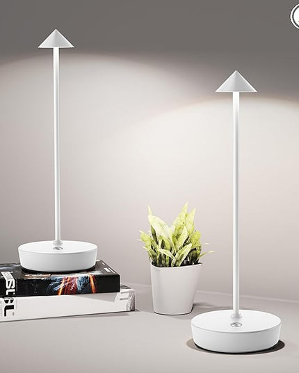 Cordless Table Lamps Rechargeable, 6000mAh Battery Operated LED Desk Lamp Outdoor Waterproof Portable Touch Dimmable Table Night Light for Patio Restaurant Dining Home Set of 2 White - LeafyLoom