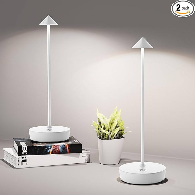 Cordless Table Lamps Rechargeable, 6000mAh Battery Operated LED Desk Lamp Outdoor Waterproof Portable Touch Dimmable Table Night Light for Patio Restaurant Dining Home Set of 2 White - LeafyLoom