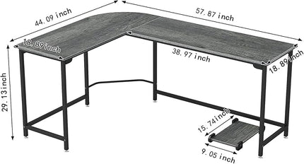 58 Inch L-Shaped Corner Computer Desk, Home Office Desk, Large Space Gaming Desk, Studying Writing Table Workstation, Gray - LeafyLoom