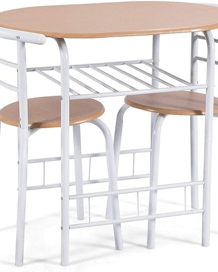 FANTASK 3 Pieces Dining Set, Breakfast Table Set w/Metal Frame and Storage Shelf, Compact Table and 2 Chairs Set for Home Bistro Pub Apartment Kitchen Dining Room Cafe - LeafyLoom