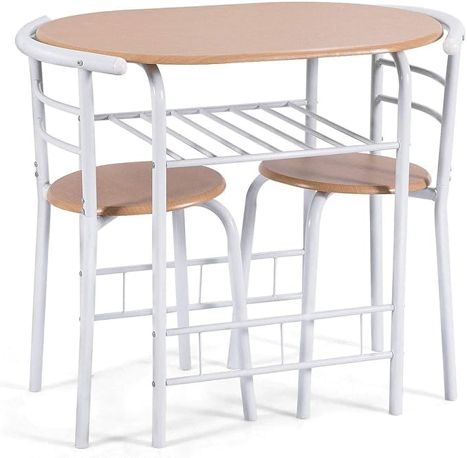 FANTASK 3 Pieces Dining Set, Breakfast Table Set w/Metal Frame and Storage Shelf, Compact Table and 2 Chairs Set for Home Bistro Pub Apartment Kitchen Dining Room Cafe - LeafyLoom