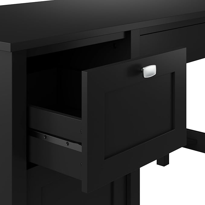 Bush Furniture Broadview 54W Computer Desk with Drawers and Desktop Organizer in Classic Black | Storage for Home Office Workspace - LeafyLoom