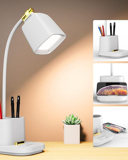 LED Desk Lamp with USB Charging Port Touch control 3 Color Modes, Stepless Dimming, Home office Desk Lamp, LED Small Desk Lamp in University Dormitory, Study Desk Lamp, Gooseneck Lamp - LeafyLoom