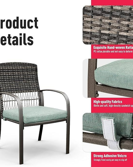 Pamapic Patio Dining Set, 7 Piece, Outdoor Wicker Furniture Set for Backyard Garden Deck Poolside/Iron Slats Table Top, Removable Cushion, Green - LeafyLoom