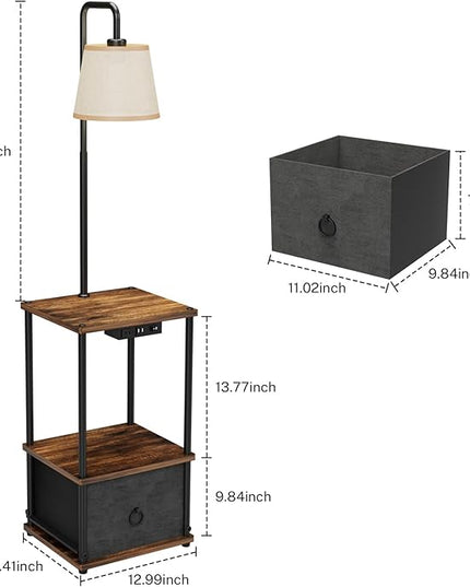Floor Lamp with Table and Drawer - Floor Lamps for Living Room Bedroom, and Office - Night Stand with Charger Station for Living Room with USB & AC Ports - Side Table Lamp Nightstand Lamp - LeafyLoom