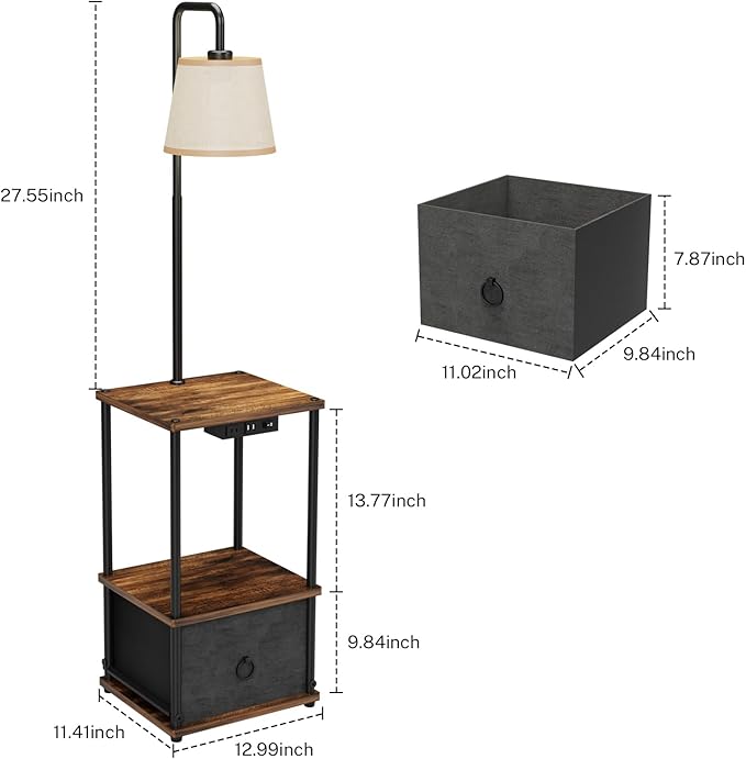 Floor Lamp with Table and Drawer - Floor Lamps for Living Room Bedroom, and Office - Night Stand with Charger Station for Living Room with USB & AC Ports - Side Table Lamp Nightstand Lamp - LeafyLoom