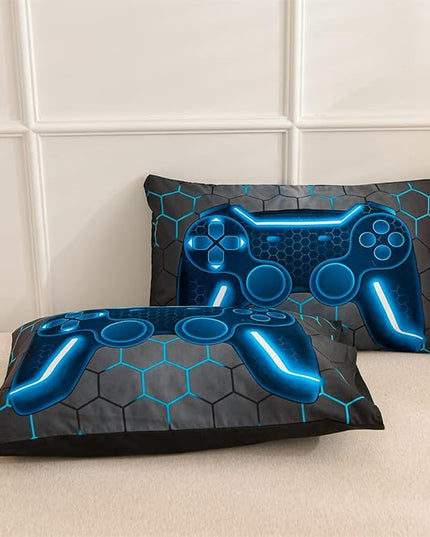 NTBED Game Console Comforter Set for Boys Girls Kids Geometric Lightweight Microfiber Bedding Sets (Blue, Full) - LeafyLoom