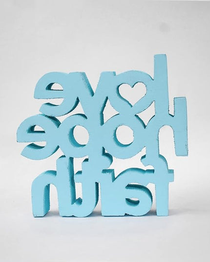 Love Hope Faith Blue, Aesthetic table decor for home or office, desk or Shelf. Quirky room decoration showpiece, ideal for birthday gift, corporate gift, and inspiring wall decor. - LeafyLoom