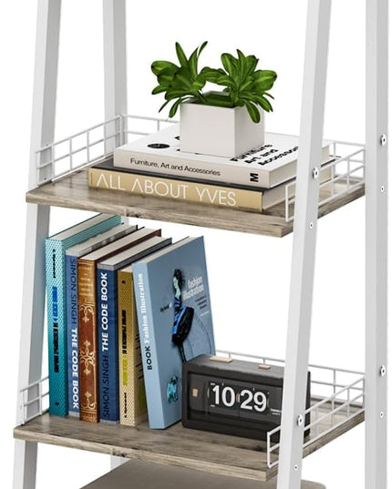 keomaisyto 4-Tier Elegant Ladder Shelf, Bathroom Storage Shelf, Ladder Bookshelf with Drawer, Freestanding Storage Shelves for Bathroom Living Room Study Office, White - LeafyLoom