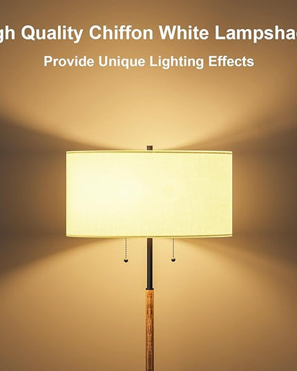 2-Light Floor Lamp, Mid Century Floor Lamp with White Fabric Shade, Standing Lamp Tall Lamp for Living Room Bedroom, 3 Color Temperatures 9W Bulb Include - LeafyLoom