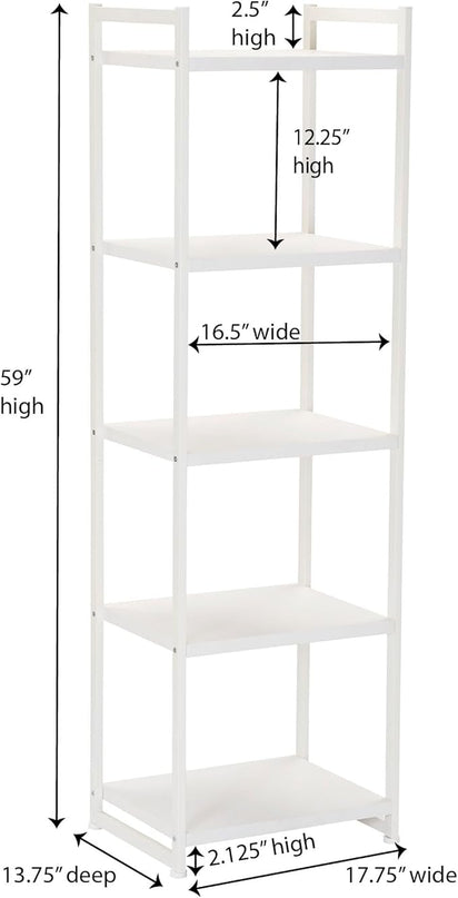 Household Essentials Jamestown Narrow 5 Shelf Open Storage Bookshelf Scandinavian White and White Metal - LeafyLoom