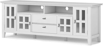 SIMPLIHOME Artisan SOLID WOOD 72 Inch Wide Contemporary TV Media Stand in White for TVs up to 80 Inches, For the Living Room and Entertainment Center - LeafyLoom