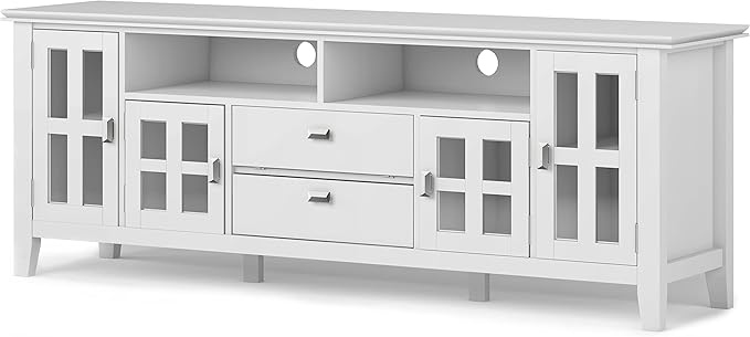 SIMPLIHOME Artisan SOLID WOOD 72 Inch Wide Contemporary TV Media Stand in White for TVs up to 80 Inches, For the Living Room and Entertainment Center - LeafyLoom