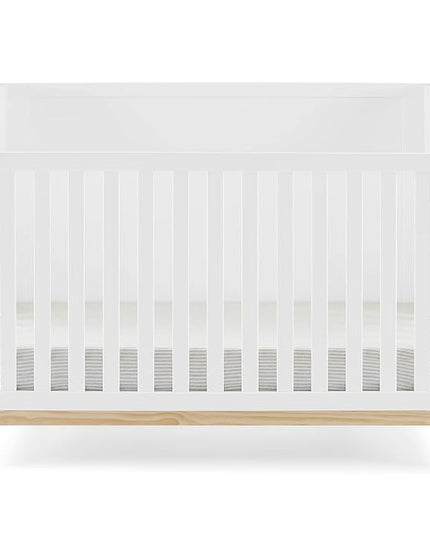 Delta Children babyGap Oxford 6-in-1 Convertible Crib + Brannan Bear Bookcase with Bins + Brannan Bear Wall Shelf with 4 Hooks, Bianca White/Natural (Bundle) - LeafyLoom