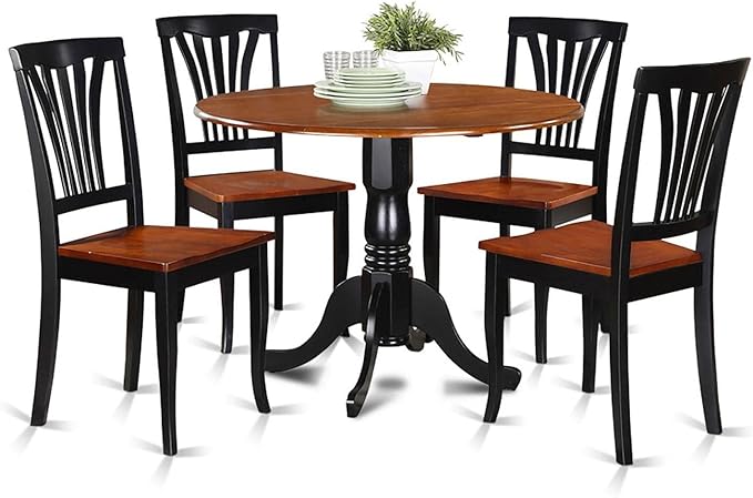 East West Furniture DLAV5-BCH-W 5 Piece Dinette Set for 4 Includes a Round Dining Room Table with Dropleaf and 4 Dining Chairs, 42x42 Inch, Buttermilk & Cherry - LeafyLoom