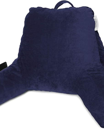 Nestl Reading Pillow with Portable Laptop Lap Desk, Velvet Feel Back Pillow for Sitting in Bed, Shredded Memory Foam Back Support Pillow for Bed, Bed Rest Pillow with Arms, Standard - Navy - LeafyLoom