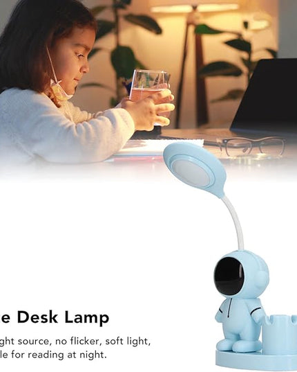 SUNGOOYUE Shape Small Desk Lamp, Rechargeable Desk Lamp with Pen Holder Sharpener Night Light for Dorm Bedroom (Blue) - LeafyLoom