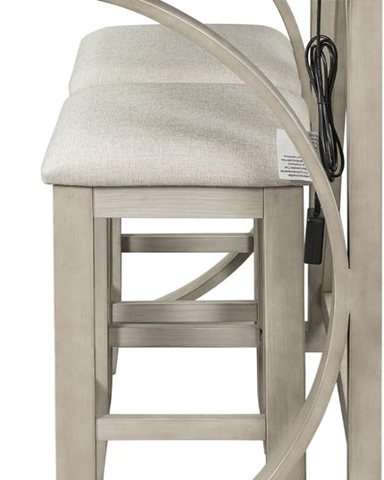 Voohek 3 Piece Counter Height Dining Set, Sofa Table with 2 Stools and USB Port for Bar, Console, Kitchen, Living Room, Apartment, Office, Small Places, Cream - LeafyLoom