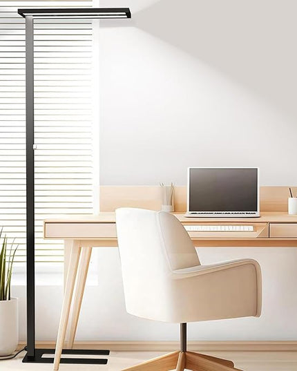 STERREN Eye-Care Led Floor Lamp,76'' Tall Office Floor Lamp, 80W Black Modern Free-Standing Lamp,10000LM Bright Reading Lamp for Study Room,Living Room,Meeting Room,4000K - LeafyLoom