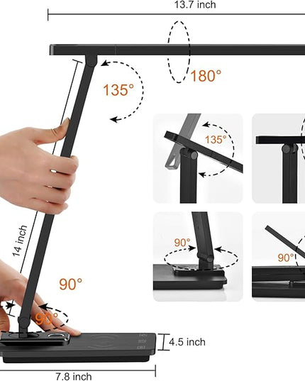 AFROG 5th Gen Multifunctional LED Desk Lamp with USB Charging Port,1800Lux Super Bright,5 Lighting Mode,7 Brightness, Touch Control, Auto Timer, 12W Office Table Lamp - LeafyLoom