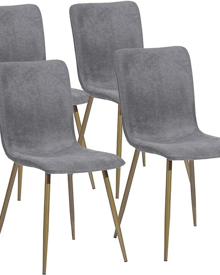 FurnitureR Modern Style Dining Chairs Set of 4, Comfy Side Chair with Fabric Seat Sturdy Metal Gold Legs for Kitchen Living Room Bedroom, Grey - LeafyLoom