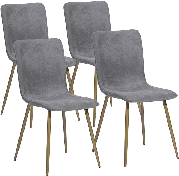 FurnitureR Modern Style Dining Chairs Set of 4, Comfy Side Chair with Fabric Seat Sturdy Metal Gold Legs for Kitchen Living Room Bedroom, Grey - LeafyLoom
