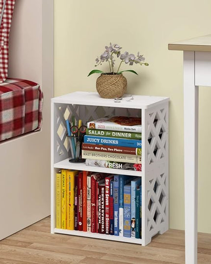 Small Bookshelf, 3-Tier White Bookcase for Kids & Adults | 2-Shelf Open Storage Organizer for Bedroom, Living Room & Office | Ideal Small Bookshelf & Bookcase for Small Space - LeafyLoom