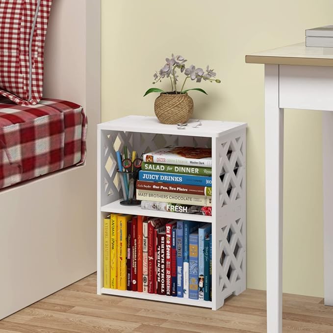Small Bookshelf, 3-Tier White Bookcase for Kids & Adults | 2-Shelf Open Storage Organizer for Bedroom, Living Room & Office | Ideal Small Bookshelf & Bookcase for Small Space - LeafyLoom