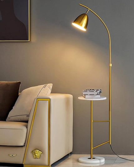 Modern Floor Lamp, Functional Bedside Lamp, Stylish Floor Lamp for Bedroom, Living Room or Office (with Marble Table) - LeafyLoom