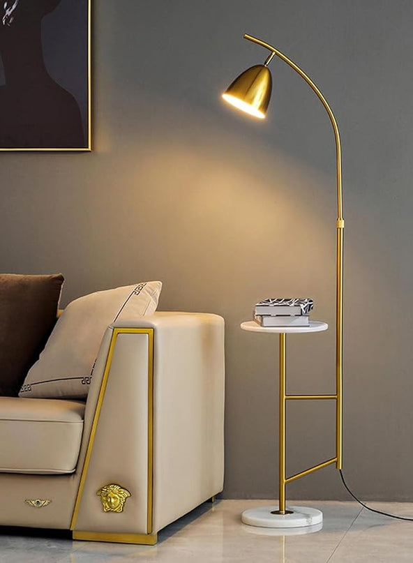 Modern Floor Lamp, Functional Bedside Lamp, Stylish Floor Lamp for Bedroom, Living Room or Office (with Marble Table) - LeafyLoom