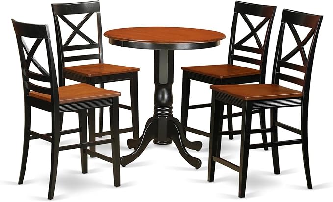 East West Furniture EDQU5-BLK-W Eden 5 Piece Counter Height Set Includes a Round Kitchen Table with Pedestal and 4 Dining Room Chairs, 30x30 Inch, Black & Cherry - LeafyLoom