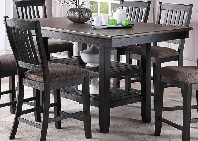 NicBex 64Inch Rectangular Dining Table,Counter Height Kitchen Table with Rubber Wood MDF Tabletop and 2 Storage Shelves for 6 to 8,Large Dining Room Table for Kitchen,Dining Living Room,Coffee - LeafyLoom