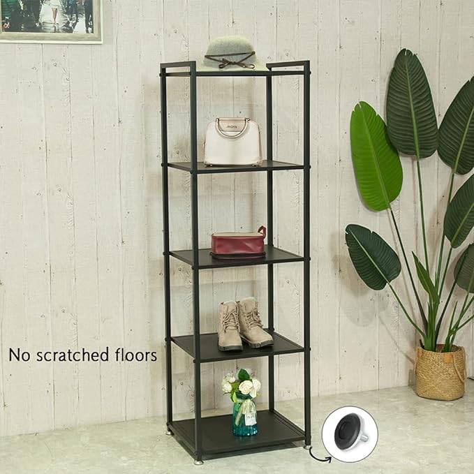 Display Shelf, 5-Tier Shelf Stand, Black Metal Thin Narrow Tall Large Corner Shelf Bookshelf Freestanding for Bedroom Shop Commercial Retail Storage(19.7x15.7x63)… - LeafyLoom