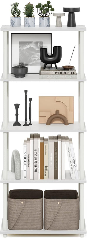 Furinno Turn-N-Tube 5-Tier Multipurpose Shelf Display Rack, White/White - LeafyLoom