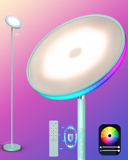 Floor Lamp, 42W 3700LM Modern Torchiere Sky LED Lamps, Super Bright Tall Standing Pole Light with Remote, 5 Color Temperature, Memory Function&Touch Control for Living Room Bedroom Office, Mint Green - LeafyLoom