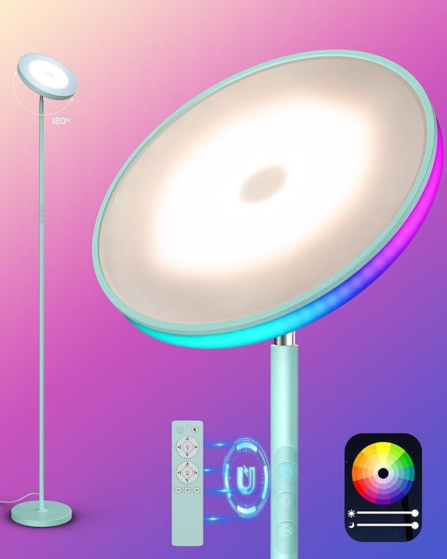 Floor Lamp, 42W 3700LM Modern Torchiere Sky LED Lamps, Super Bright Tall Standing Pole Light with Remote, 5 Color Temperature, Memory Function&Touch Control for Living Room Bedroom Office, Mint Green - LeafyLoom