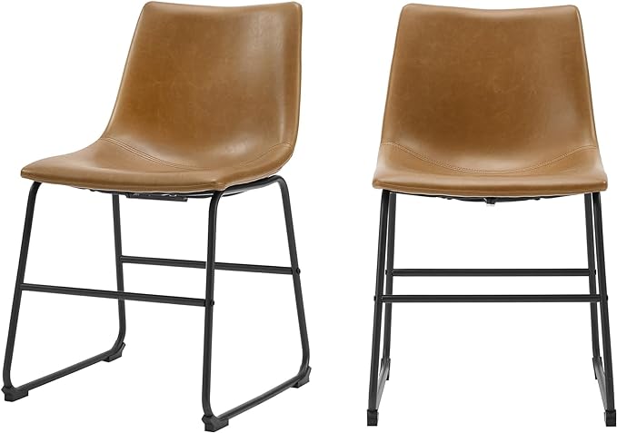 Walker Edison Douglas Urban Industrial Faux Leather Armless Dining Chairs, Set of 2, Whiskey Brown - LeafyLoom