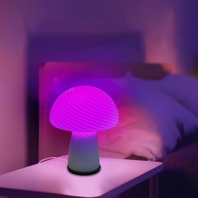Mushroom lamp, Murano style retro design,Glass desk lamp with RGB 16 Color gradient dimmable LED bulbs, bedroom bedside bedside lamp, perfect home decoration.(LED Bulb Included) - LeafyLoom