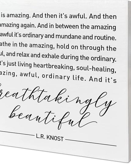 Home Office Desk Wooden Box Sign Decor, And It's Breathtakingly Beautiful, Inspirational Quotes Desk Decor Motivational Desk Decorations for Women Men Student Office Classroom School - LeafyLoom