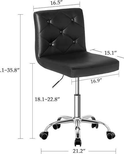 VECELO PU Leather Mid-Back Armless Desk Chair Adjustable Height 360° Rolling Swivel for Home Office Work, Black - LeafyLoom