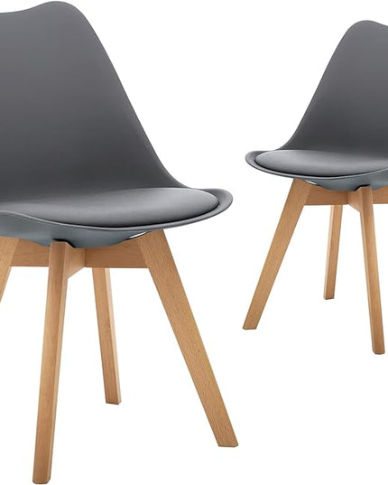 CangLong Mid Century Modern Side Chair with Wood Legs for Kitchen, Living Dining Room, Set of 2, Grey - LeafyLoom