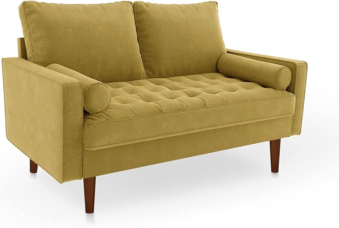 Velvet Furniture for Small Spaces, Mid-Century Modern Loveseats for Living Room, Love Seat Couch Sofas, 58 Inches, Goldenrod - LeafyLoom