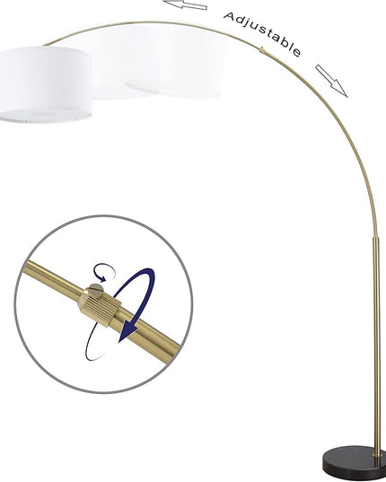 Modern 81" Arc X-LARGE Tall Living Room-Stand Up Arching Drum Shade Large Floor Lamp with Real Marble Base for Dinning/Bedrooms-Corner Lamp for Office Lighting White/Gold (99-6938GLD) - LeafyLoom