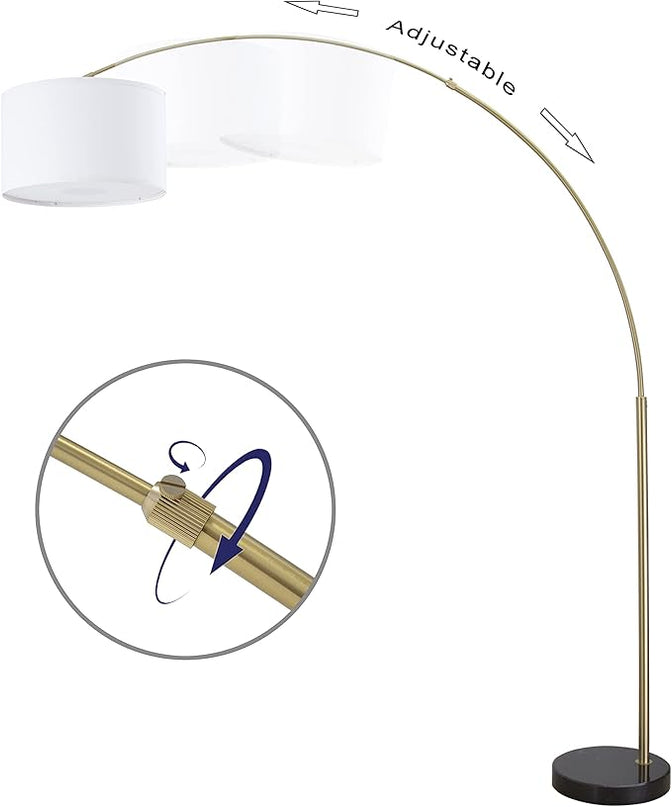 Modern 81" Arc X-LARGE Tall Living Room-Stand Up Arching Drum Shade Large Floor Lamp with Real Marble Base for Dinning/Bedrooms-Corner Lamp for Office Lighting White/Gold (99-6938GLD) - LeafyLoom