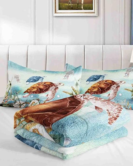Datura home Sea Turtle Bedding Comforter Set for Boys Girls Teens Children Adults,Watercolor Sea Creatures Blue Ocean Theme Bedding Set with 1 Comforter and 2 Pillowcases(Turtle Queen) Blue Turtle - LeafyLoom