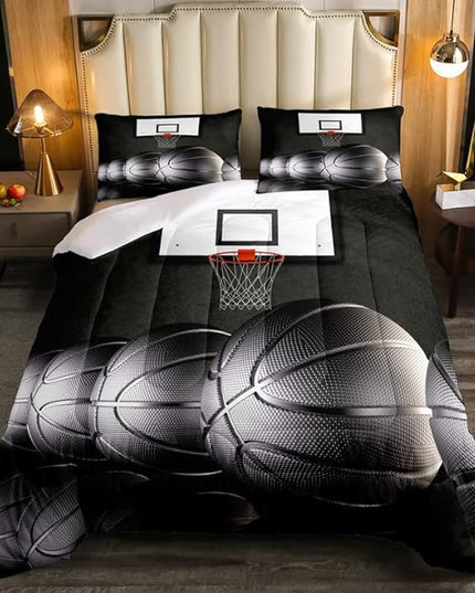 Erosebridal Boys Black Basketball Bedding Set Twin Kids Sports Comforter Set Teen Basketball Hoop Down Comforter Soft Lightweight Quilted Duvet 2 Pcs Basketball Lovers Bedroom Decor - LeafyLoom
