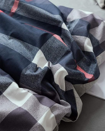 Navy Plaid Comforter Set Queen Checkered Bedding Set Navy Blue Tartan Grid Comforter Striped for Women Adult Navy Blue Checkered Blanket Set Dark Navy Queen Bed Comforter Set - LeafyLoom