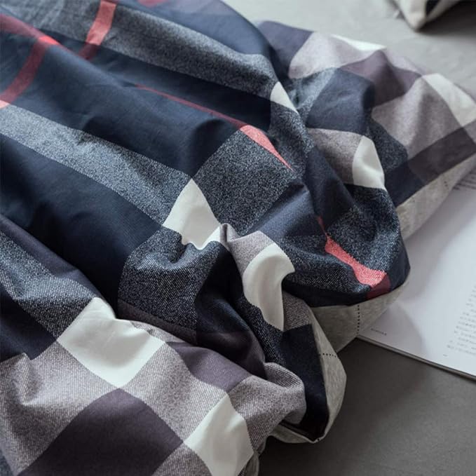 Navy Plaid Comforter Set Queen Checkered Bedding Set Navy Blue Tartan Grid Comforter Striped for Women Adult Navy Blue Checkered Blanket Set Dark Navy Queen Bed Comforter Set - LeafyLoom