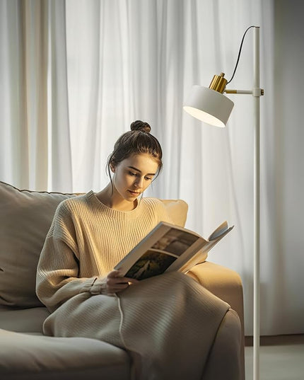 OYEARS Floor Lamp for Living Room Bright Lighting Tall Modern Industrial Vintage Standing Corner Lamps LED Metal Light Office Bedroom Study Gold Black White Matte Accent (1-Light, White) - LeafyLoom