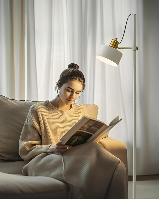OYEARS Floor Lamp for Living Room Bright Lighting Tall Modern Industrial Vintage Standing Corner Lamps LED Metal Light Office Bedroom Study Gold Black White Matte Accent (1-Light, White) - LeafyLoom